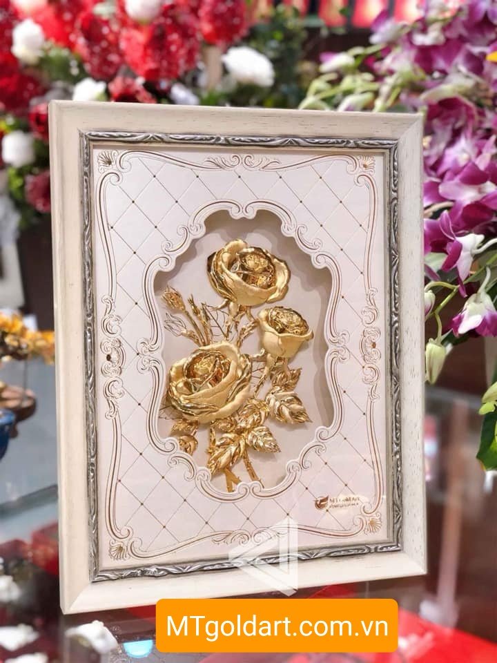 Tranh hoa hồng dát vàng (27x34cm) MT Gold Art- Hàng chính hãng, trang trí nhà cửa, phòng làm việc, quà tặng sếp, đối tác, khách hàng, tân gia, khai trương 