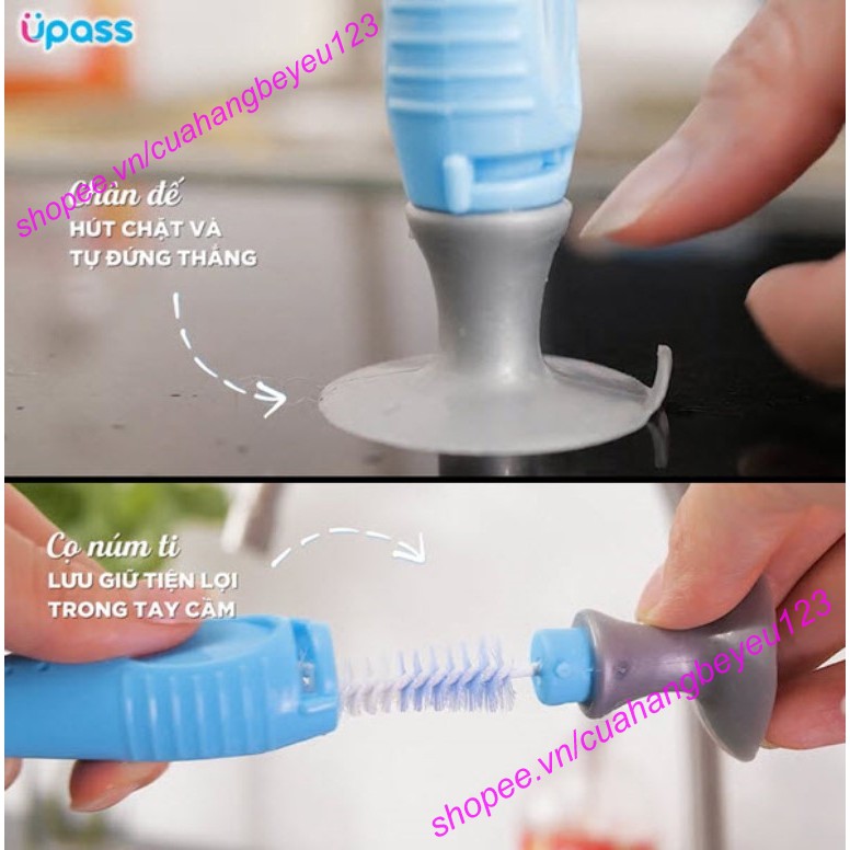 Cọ vệ sinh bình sữa và núm ti có đế dính chân không UPASS UP7004W