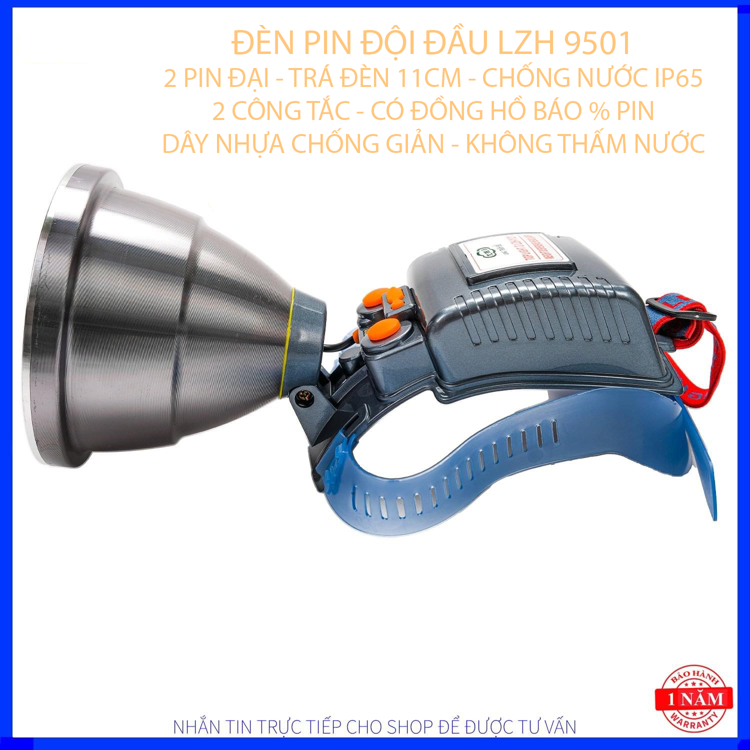 ĐÈN PIN ĐỘI ĐẦU NĐ 9110 - 4 PIN 18650 - KÈM THEO 2 LĂNG KÍNH MÀU - BAO ĐI SÁNG ĐEM - TRÁ 12CM - 2 CÔNG TẮC - 3 CHẾ ĐỘ SÁNG - CHỐNG NƯỚC IP65