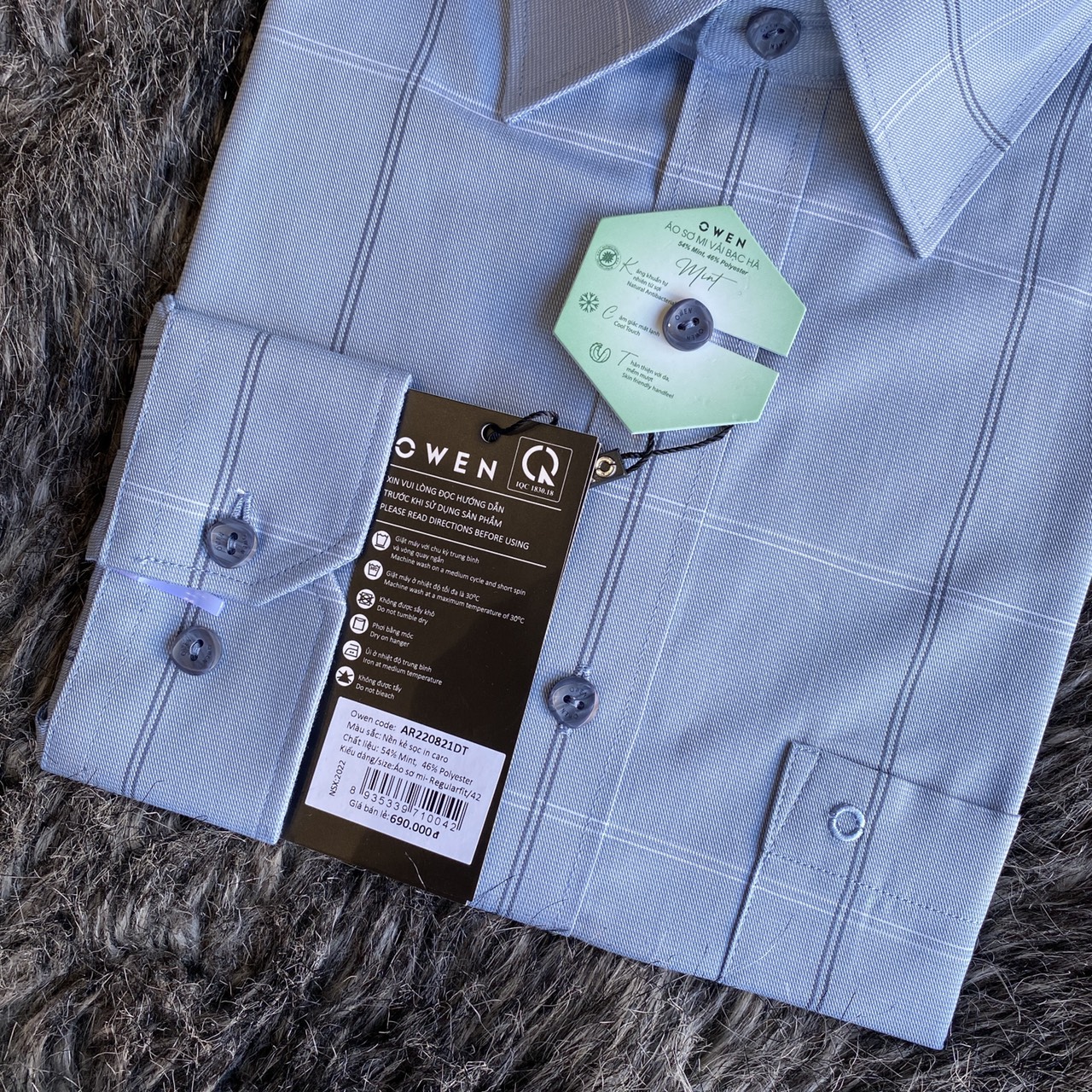 OWEN - Áo sơ mi dài tay Owen Regular fit chất bạc hà màu xám kẻ ô 220821