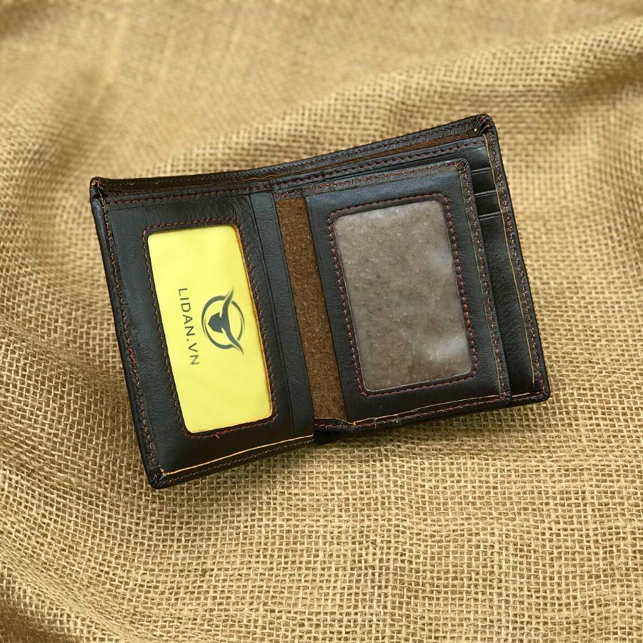 Ví nam da bò thật cao cấp LIDAN, bóp dáng ngang có hộp vintage kèm thiệp đẹp làm quà tặng LD24