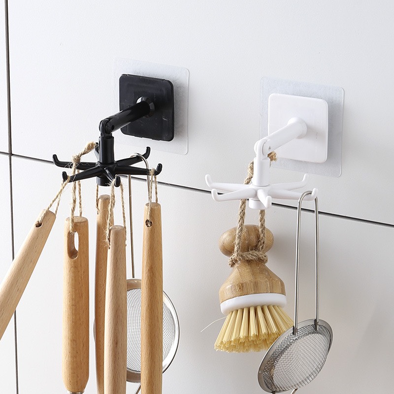 Móc Dán Tường 6 Nhánh Treo Đồ Đa Năng Xoay 360° Siêu Dính - HT