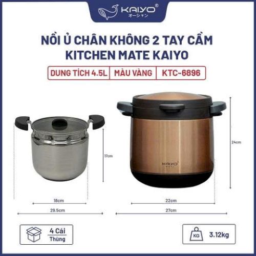 Nồi ủ chân không 2 tay cầm Kitchen Mate Kaiyo KTC-6896, dung tích 4,5L hàng chính hãng