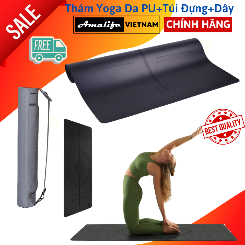 Thảm Tập Yoga Định Tuyến Da Pu Cao Cấp Amalife Túi Đựng Thảm Tập Yoga Định Tuyến Dây Buộc Thảm Tập Yoga Định Tuyến - Đen