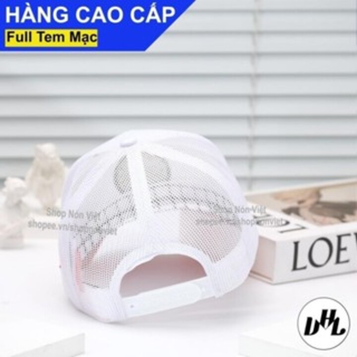 Mũ Lưỡi Trai Nón Kết PSC Logo Tròn Mặt Dưới Kết Đỏ Vải Cotton Trắng Phối Lưới Thoáng Mát Form Đứng Thời Trang