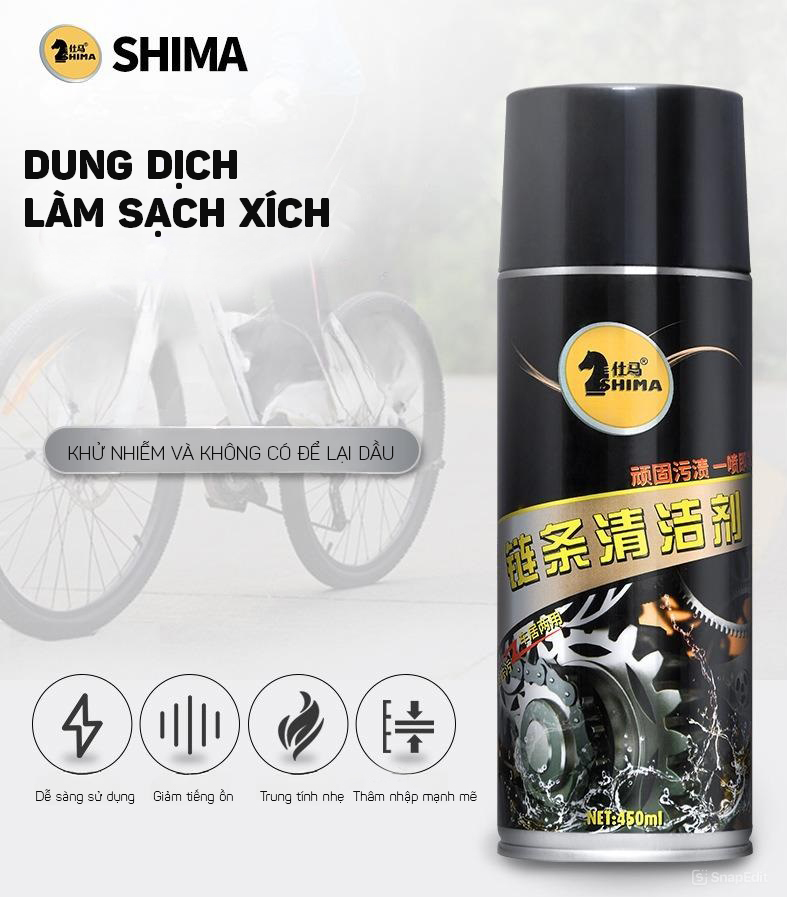 Dung Dịch Vệ Sinh Làm Sạch Xích, Nhông,Sên, Dĩa Xe Đạp, Xe Điện SHIMA 450ML- Hàng Nhập Khẩu