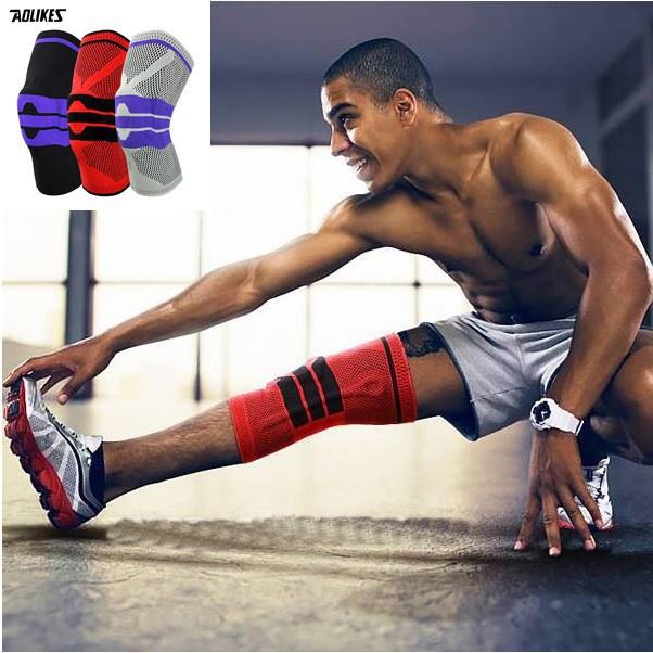 Băng đầu gối thể thao silicone 2 lò xo, bó gối tập gym Aolikes chính hãng AL 7721 (1 đôi)