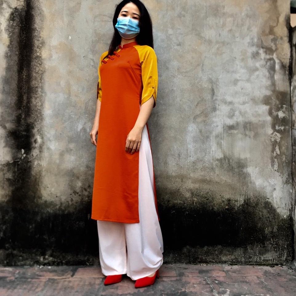 Set Áo dài tây thi cam đất đậm, Áo dài cách tân đẹp