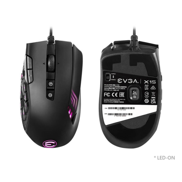 CHUỘT EVGA X15 MMO Gaming Mouse – 8k – Wired – Black – Customizable – 16,000 DPI – 5 Profiles – 20 Buttons – Ergonomic_ HÀNG CHÍNH HÃNG