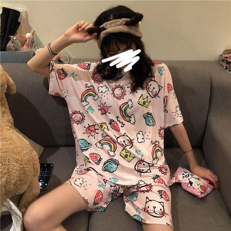 Set Đồ Ngủ Ngắn Tay Dáng Rộng Cho Nữ