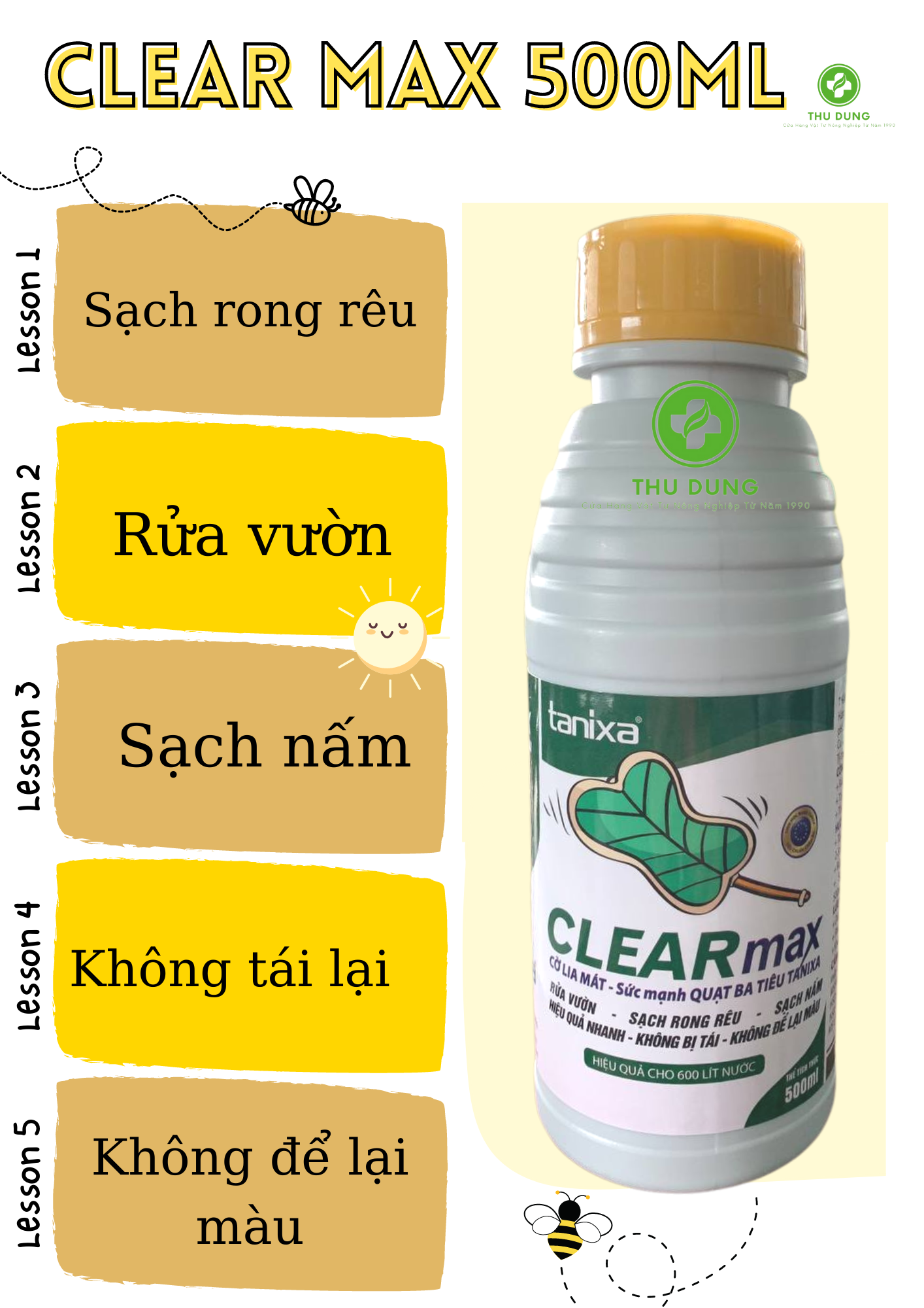 CLEAR MAX 500ml vườn, sạch rong rêu & sạch nấm bệnh.