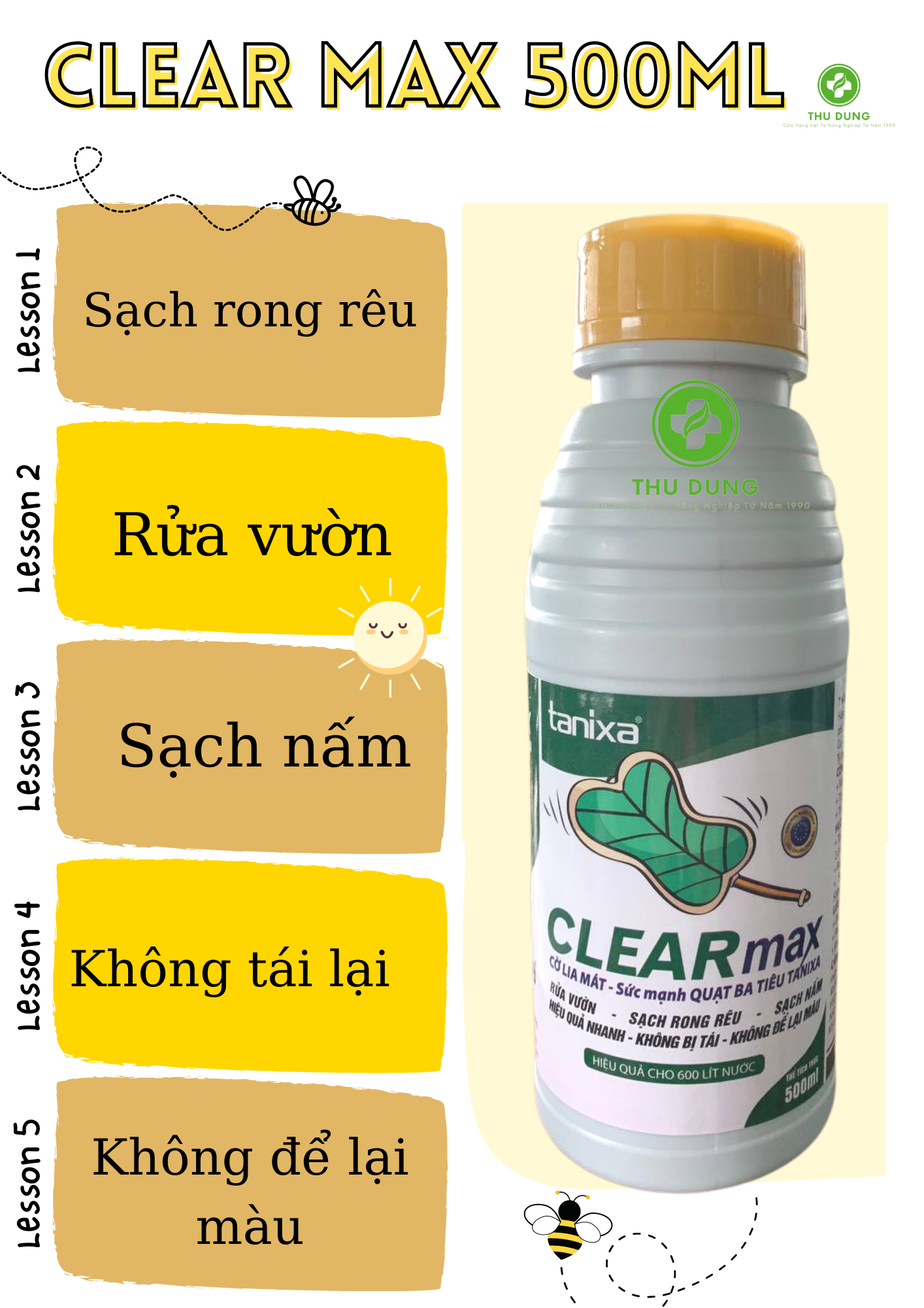 CLEAR MAX 500ml vườn, sạch rong rêu &amp; sạch nấm bệnh.