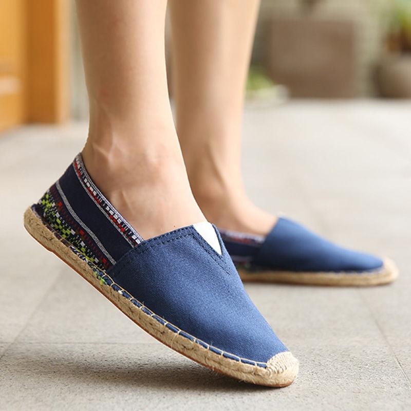 Giày Lười Vải Canvas Lanh Dệt Thoáng Khí Thời Trang Cho Nam Nữ