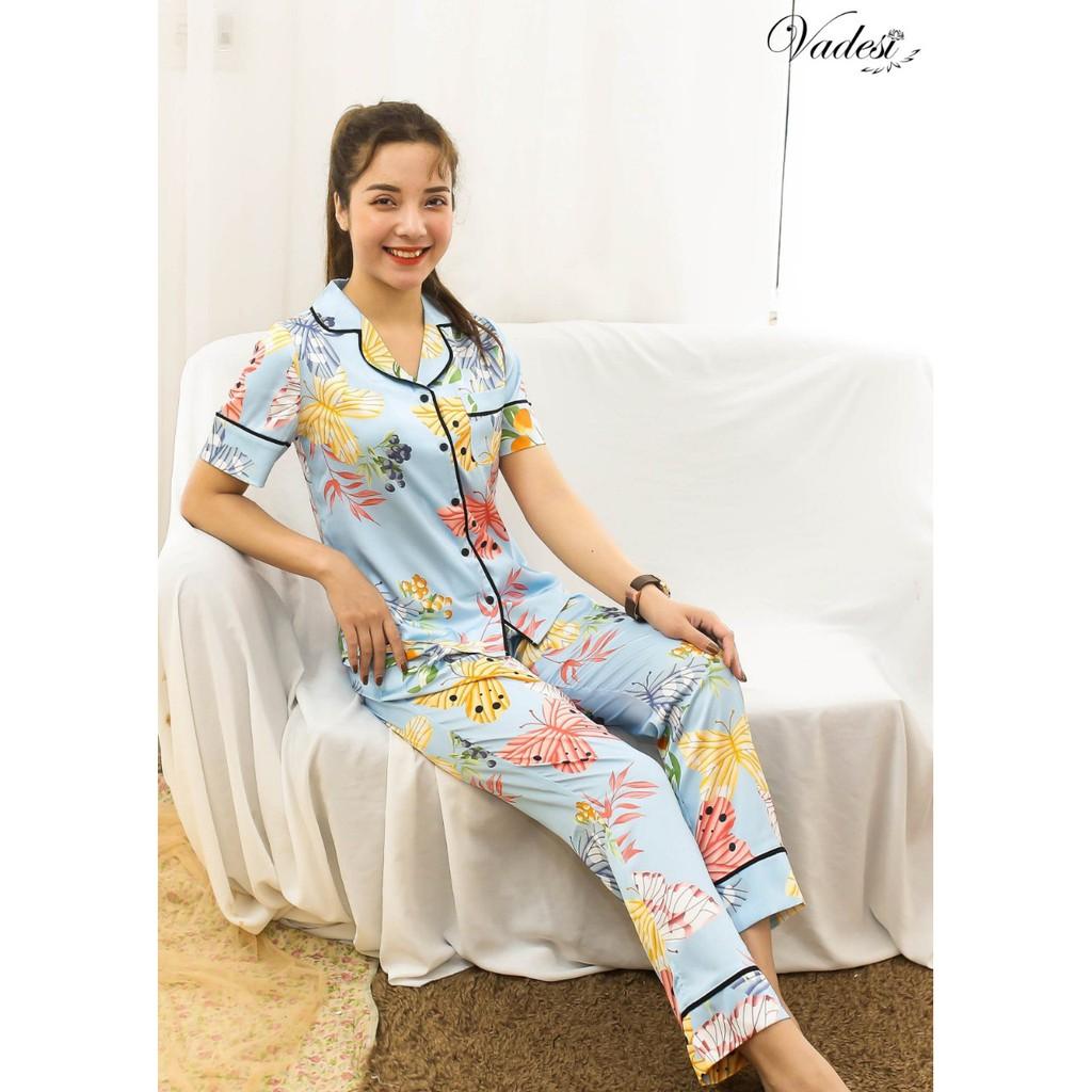 Bộ Đồ Ngủ Pijama Nữ Quần Dài Tay Ngắn Lụa Cao Cấp Mặc Nhà Đẹp Mềm Mịn Thấm Hút Thoáng Mát – VADESI