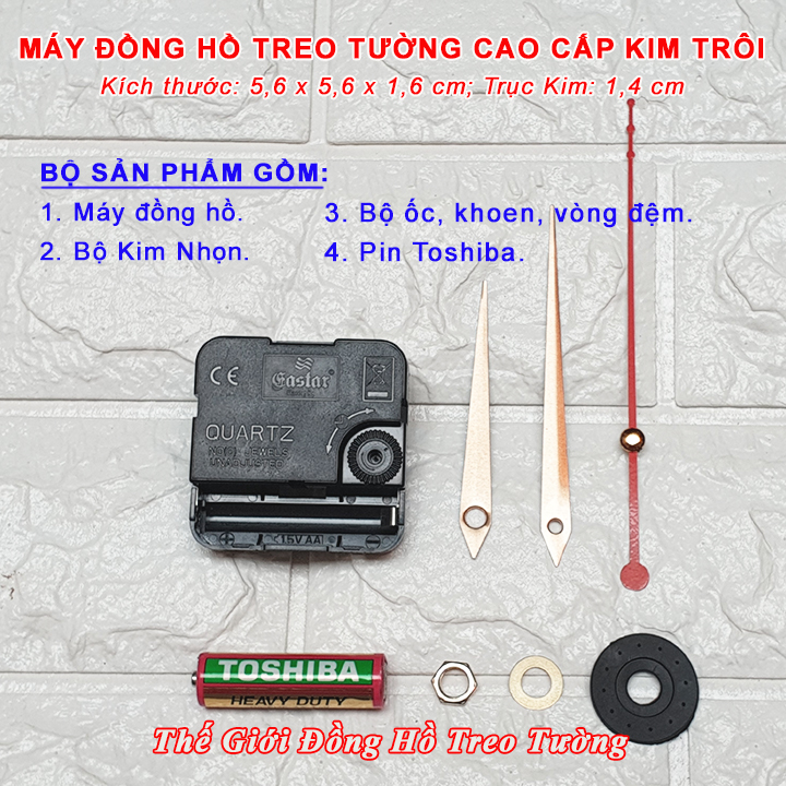 Máy Đồng Hồ Eastar Kim Trôi Cao Cấp + Bộ Kim Đao (Kim Nhọn) Màu Vàng Đồng và Kèm theo 1 Pin Tiểu AA