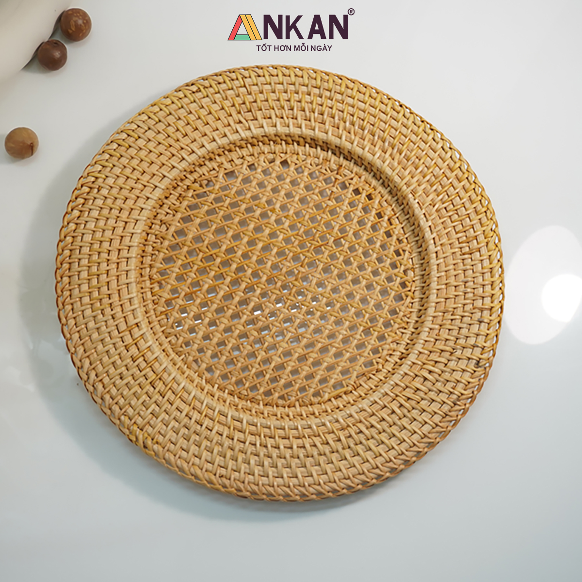 Dĩa Mây Tre Tự Nhiên 33cm – Đựng Trái Cây, Bánh Kẹo, Trang Trí Bàn Ăn Quán Cafe – ANKAN