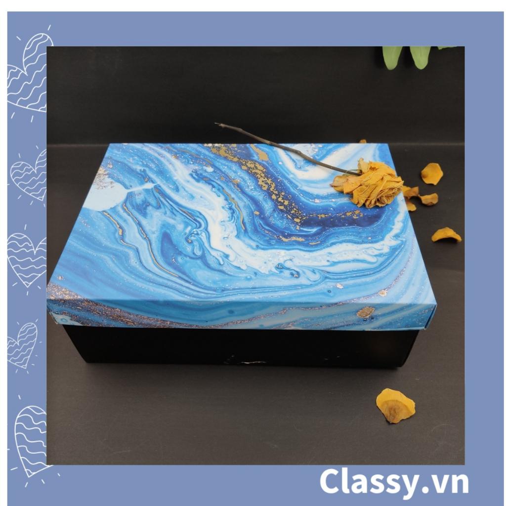 XÉ LẺ túi giấy Classy hoặc Hộp quà gấp kích thước 30,5x22x10cm quà tặng hoạ tiết màu xanh blue Q754