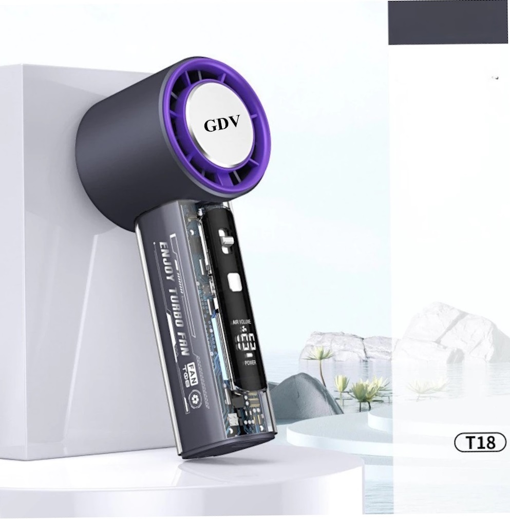 Quạt Cầm Tay Mini GDV T-18 Turbin 100 Cấp Độ Gió Có Sò Lạnh Pin 4000 mAh - Màu Ngẫu Nhiên - Hàng Chính Hãng