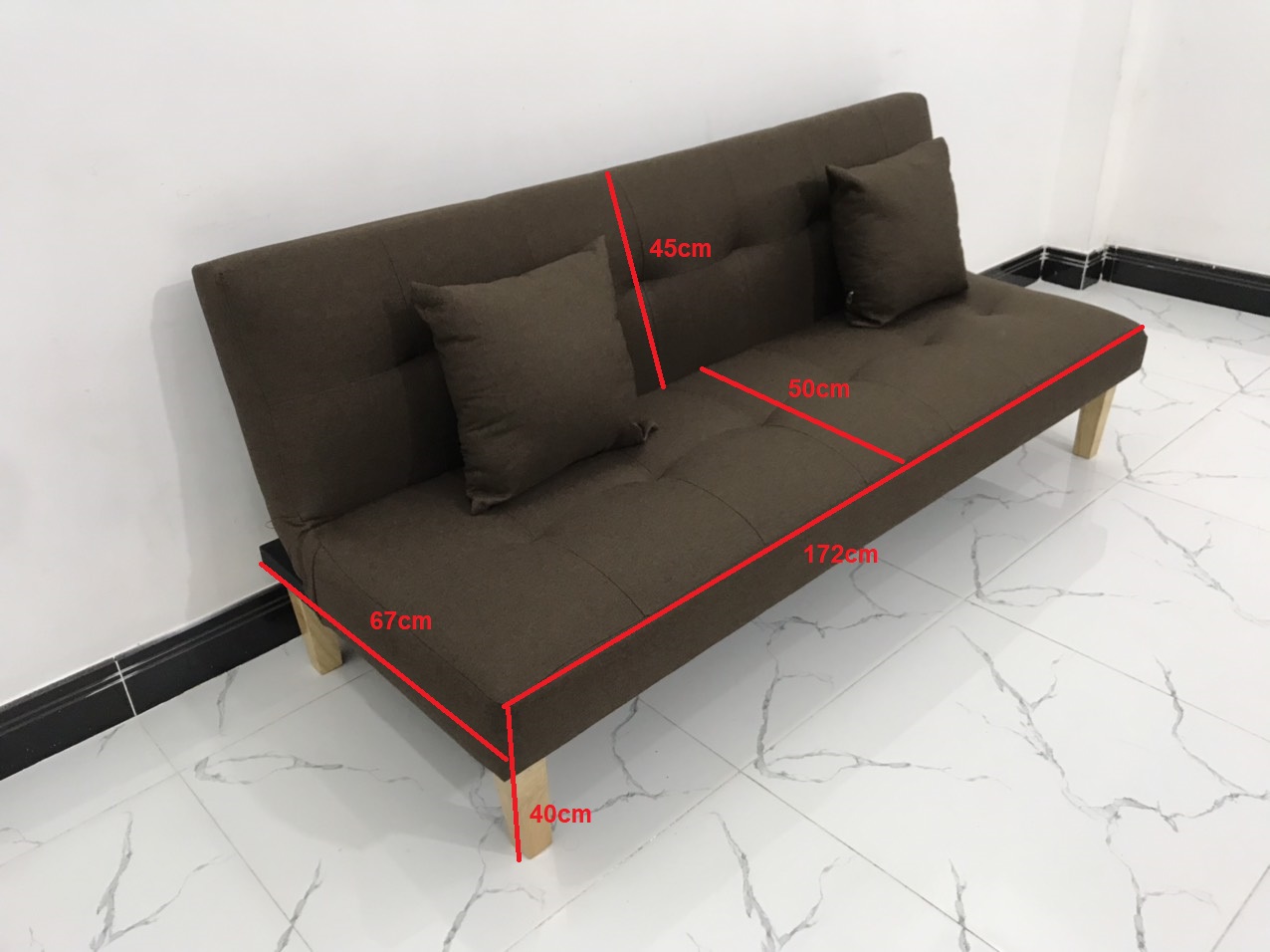 Bộ ghế sofa giường nhiều kích cỡ màu nâu đậm