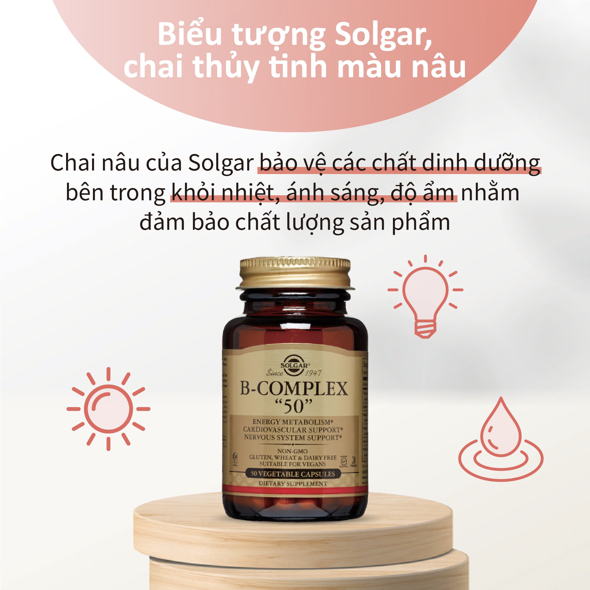 NHẬP KHẨU USA CHÍNH HÃNG - Viên uống tăng cường sức khỏe, giảm căng thẳng mệt mỏi Solgar B Complex 50 B-Complex