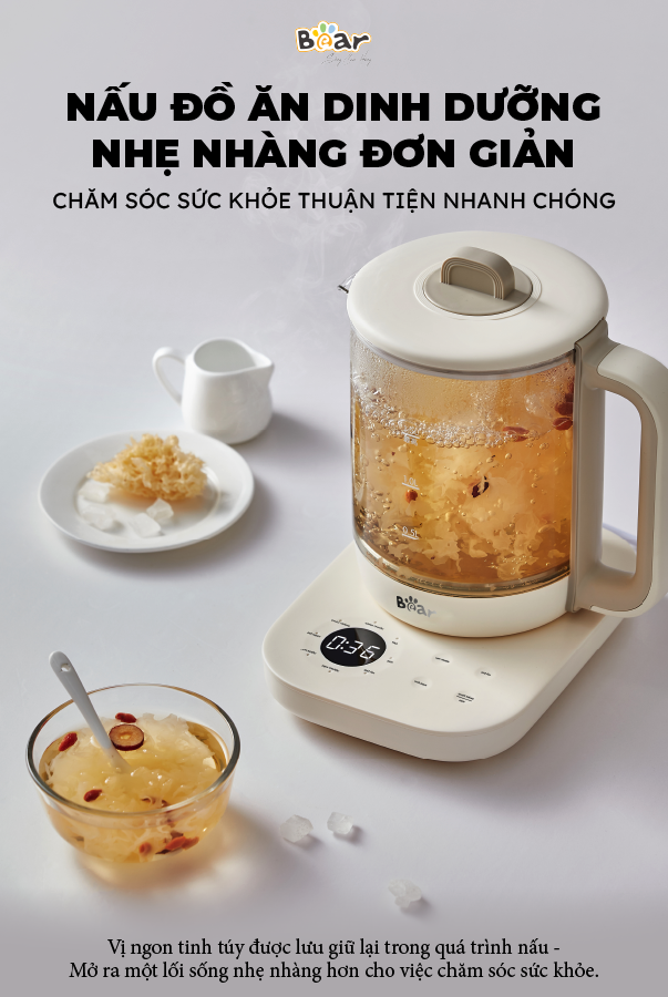 Bình Pha Trà BEAR 1,5L Thủy Tinh Đun Nước Giữ Nhiệt, Hẹn Giờ, Có Lưới Lọc, công suất 1000W - SB - PT15K-Hàng Chính Hãng