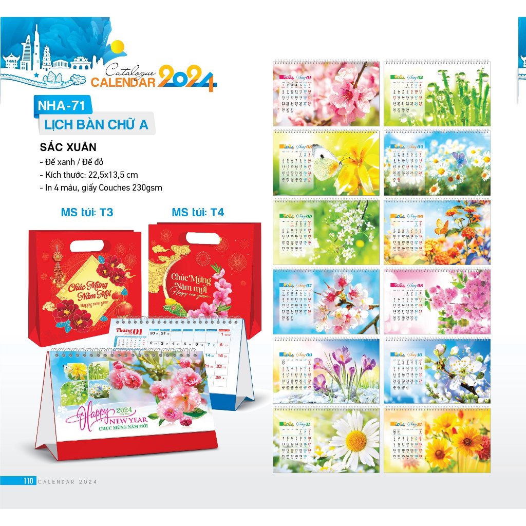 Lịch bàn chữ A - Lịch Tết 2024 Giáp Thìn - Tinh Hoa Việt Nam- Quà Tặng Năm Mới