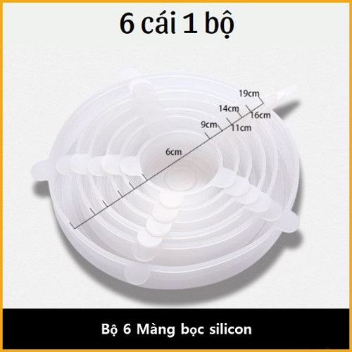 Bộ 6 Màng Bọc Silicon Co Giãn, Siêu Dai, Bọc Tô Chén Bát Và Bảo Quản Thực Phẩm Đơn Giản