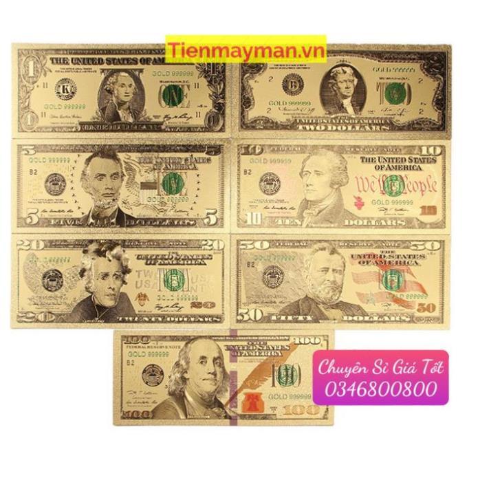 Combo 7 Tờ Tiền Đô La (USD) Kỉ Niệm Plastic Mạ Vàng Óng Ánh Siêu Đẹp Tặng Kèm Bao Lì Xì