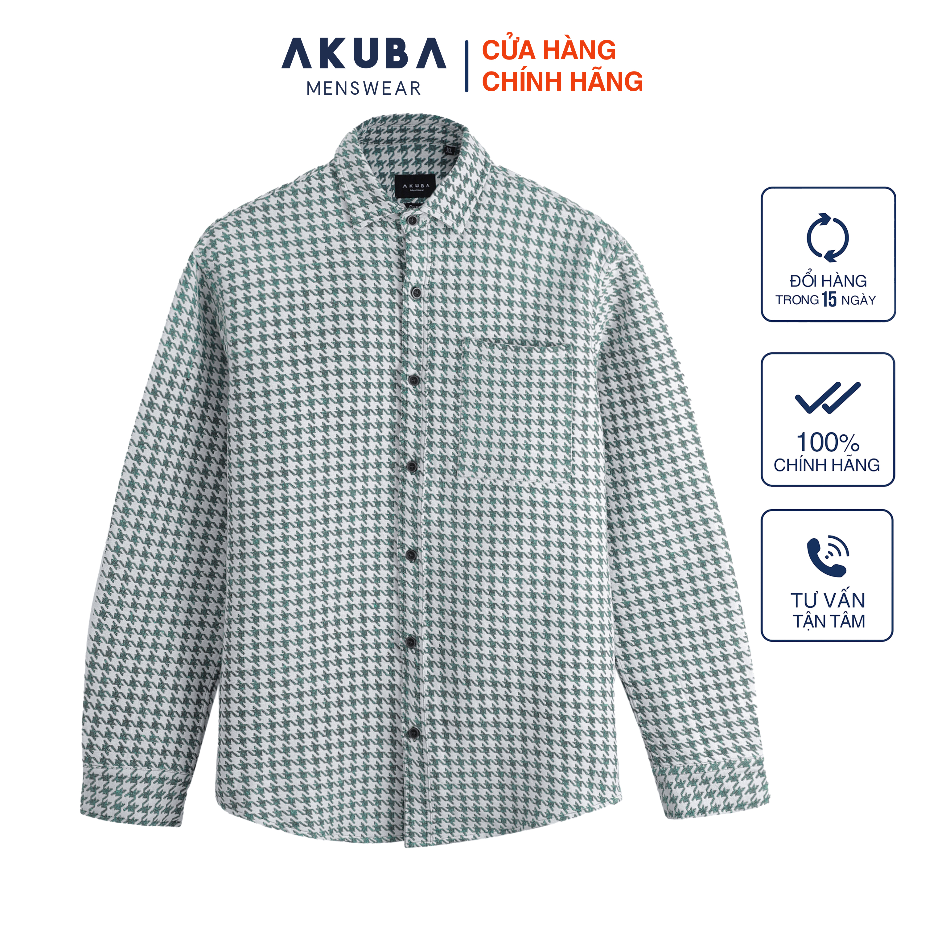 Áo khoác nam thời trang hàn quốc AKUBA hoạ tiết Houndstooth form oversize dài tay cao cấp - 01J0115