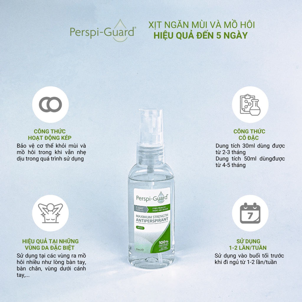 [HB GIFT] Xịt ngăn mồ hôi toàn thân Perspi-Guard Maximum Strength Antiperspirant Spray 50ml