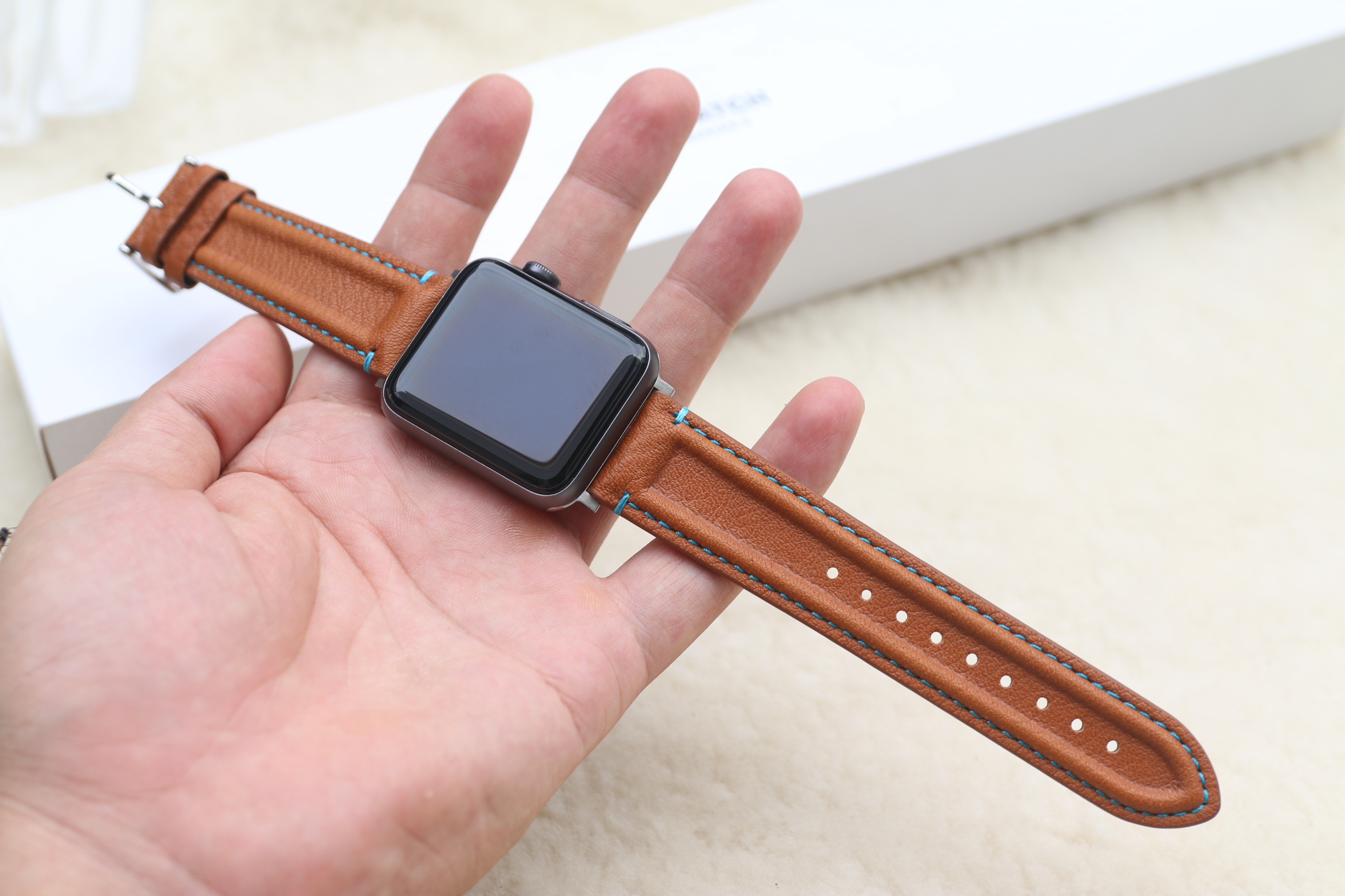 Dây Da Thay Thế Dành Cho Apple Watch Da Bò Sáp Phong Cách Gân Đọc Đáo Khóa Thép 316L Dành Cho Series SE 7| 6 | 5 | 4 | 3 | 2 | 1