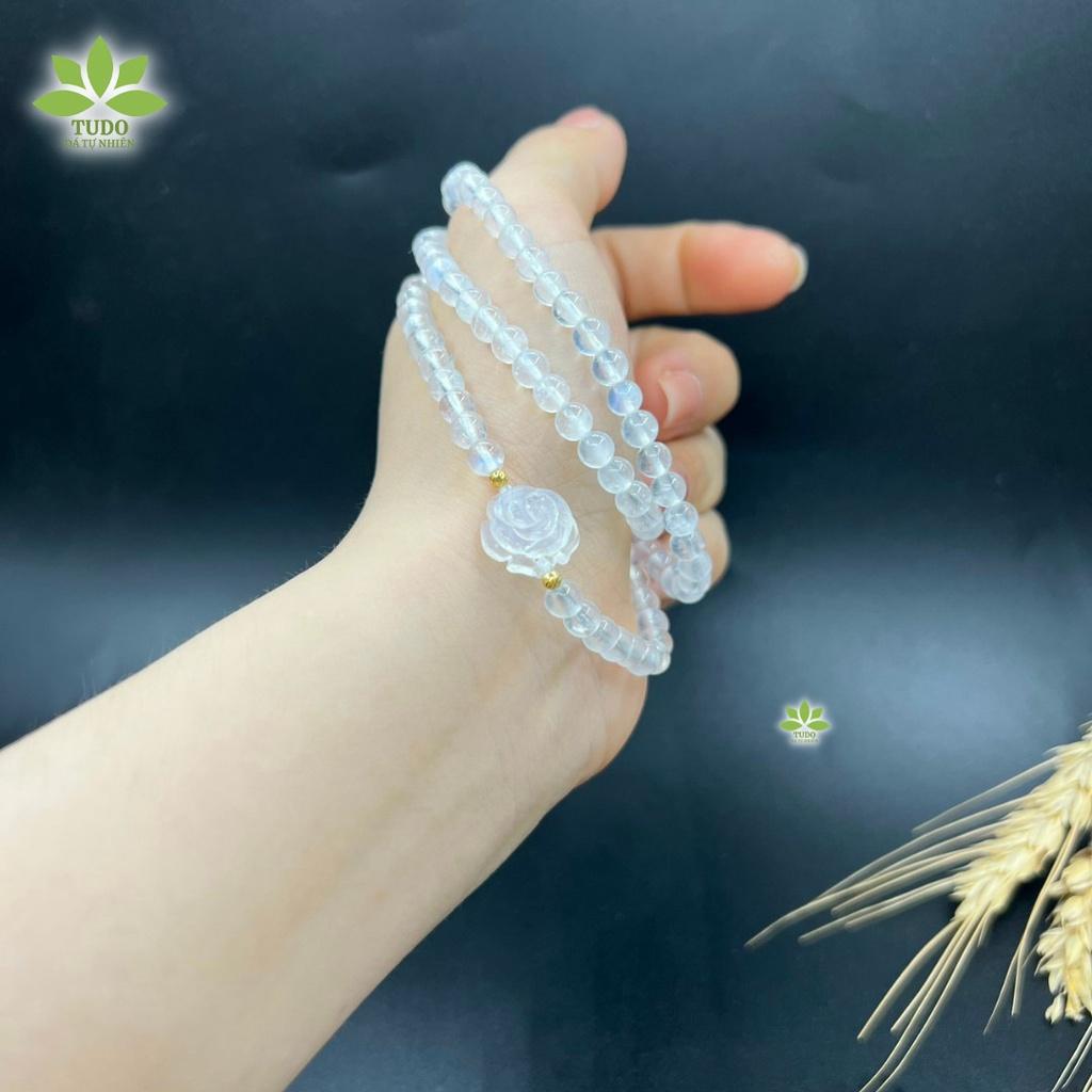 Vòng Phong Thủy Mệnh Kim Thủy TUDO VCVMOON AU10K Charm Hoa Mẫu Đơn, Chuỗi hạt quấn 3 vòng B22K1100
