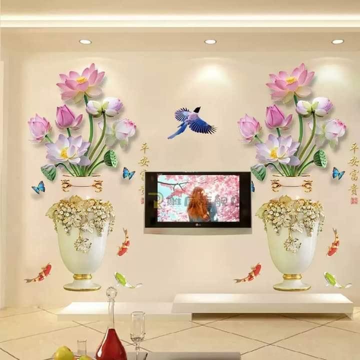 DECAL DÁN TƯỜNG ĐÔI BÌNH HOA PHONG THỦY 5