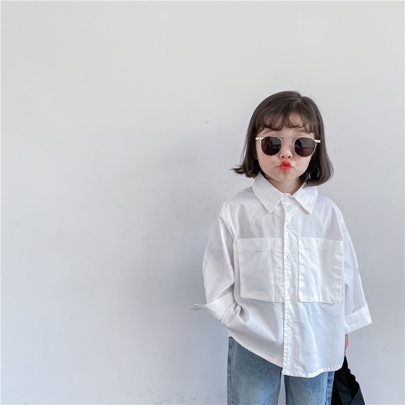 Áo sơ mi trắng dài tay cho bé trai bé gái phong cách Hàn Quốc dễ thương từ 11kg đến 28kg thời trang trẻ em Dream House - DR03