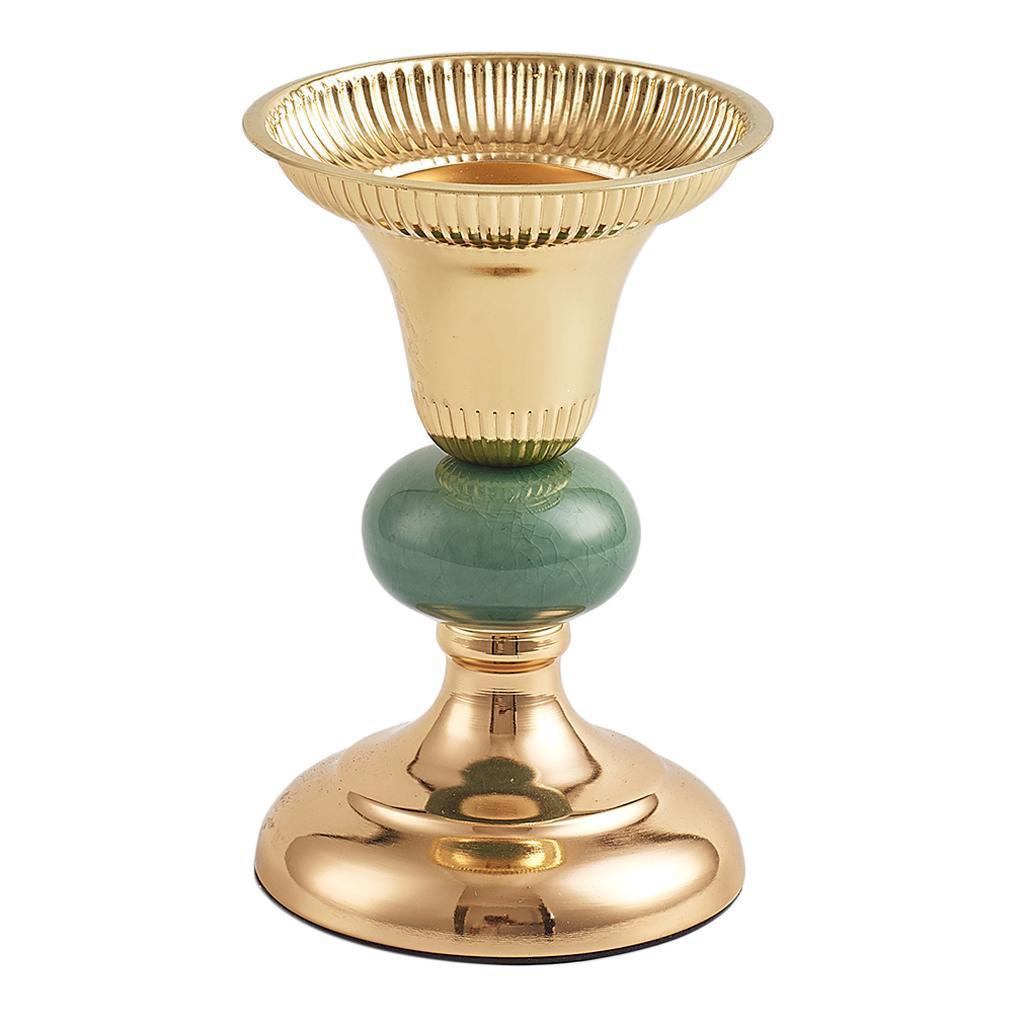 Green Ceramic Metal Candlestick Tea Light Holder Photo Prop Tabletop Decor S