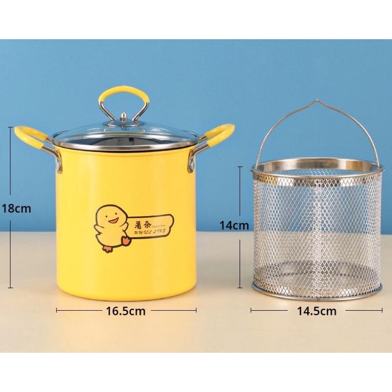 Nồi chiên ngập dầu con vịt vàng kèm rổ lọc dầu siêu cute - Nồi chiên gà rán, khoai tây hình con vịt vàng 18cm