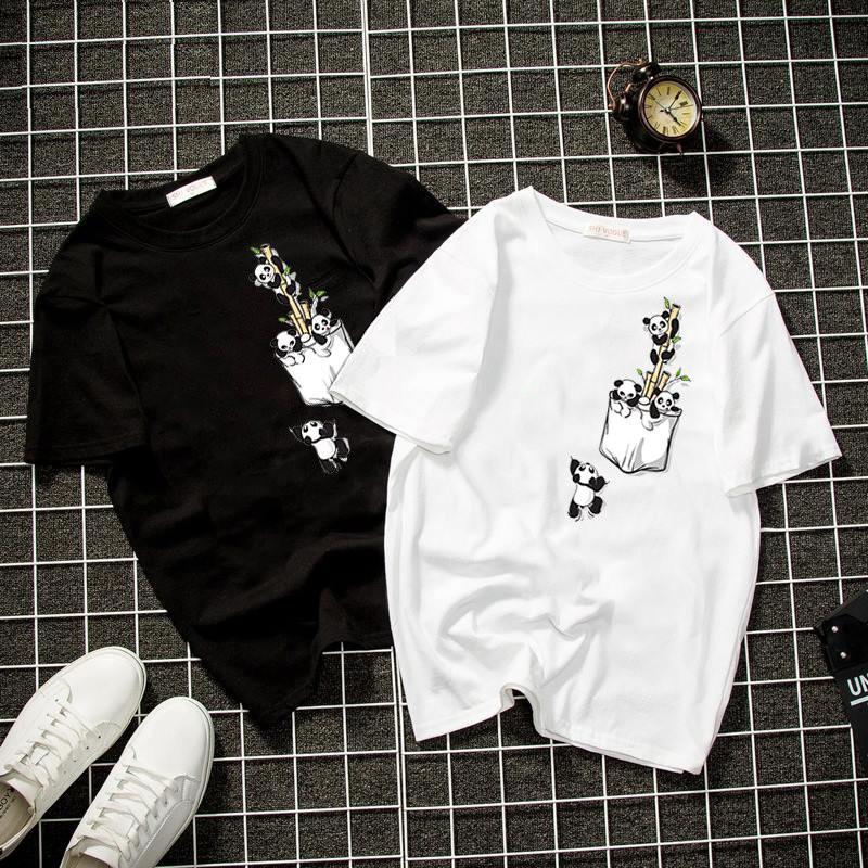 Áo thun unisex form rộng gấu trúc leo túi vải dày mịn 2019T1731