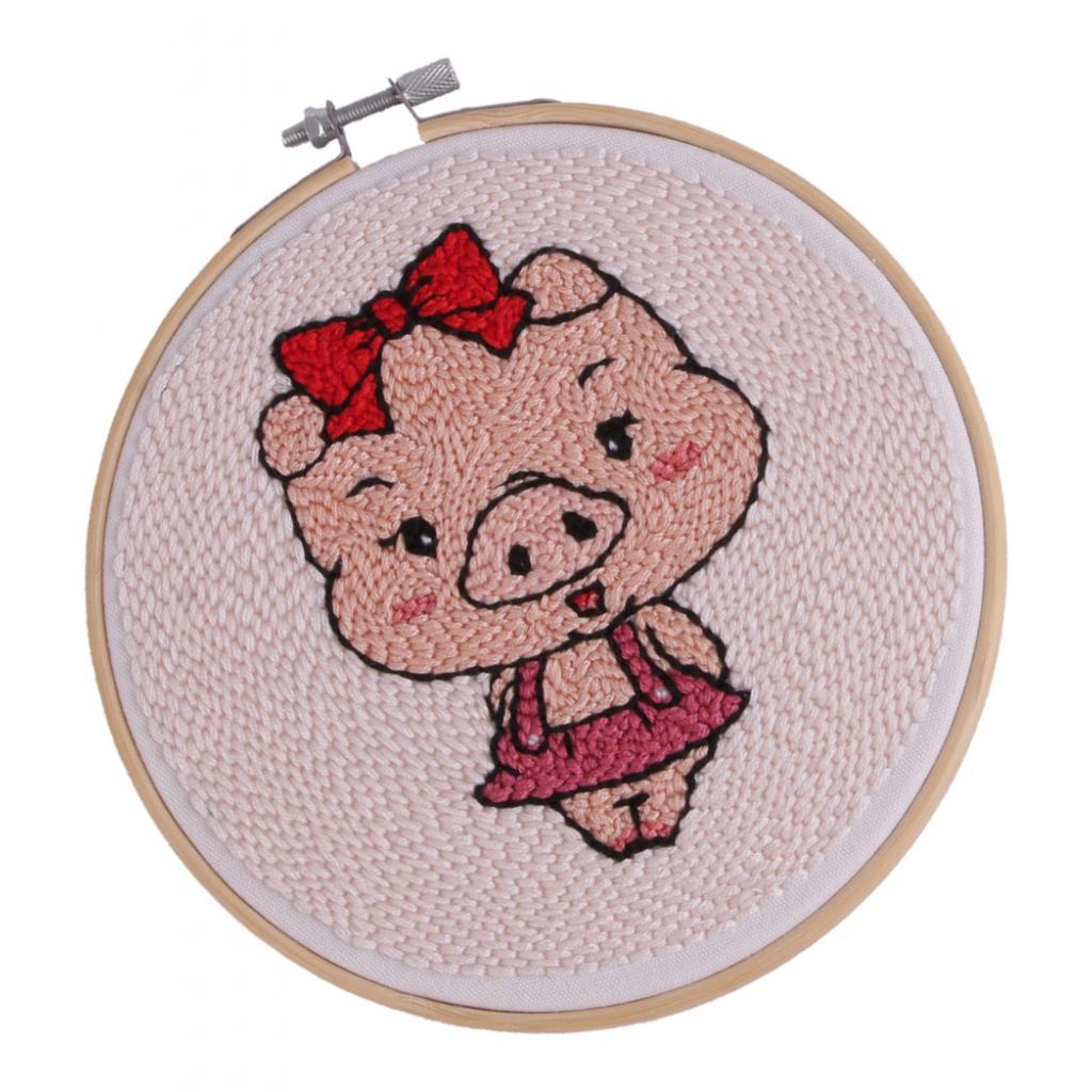 2 Sets Punch Needle Embroidery Kit Soft Yarn DIY Needlework Lovely Animal 15cm