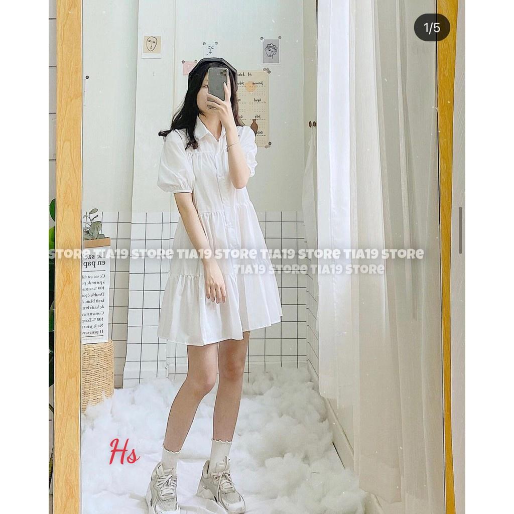 Đầm Sơ Mi Trắng Nữ Cộc Tay Váy Babydoll Nữ Tay Lỡ Dáng Lửng