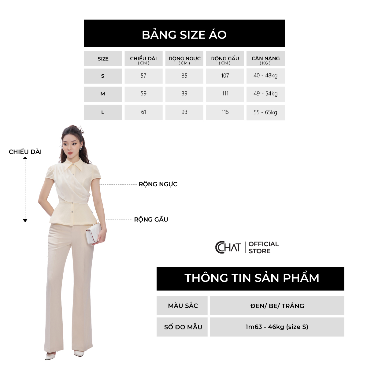 Áo Kiểu Nữ CCHAT Dáng Peplum Chất Tuytsi Cao Cấp 53FNS8008PT