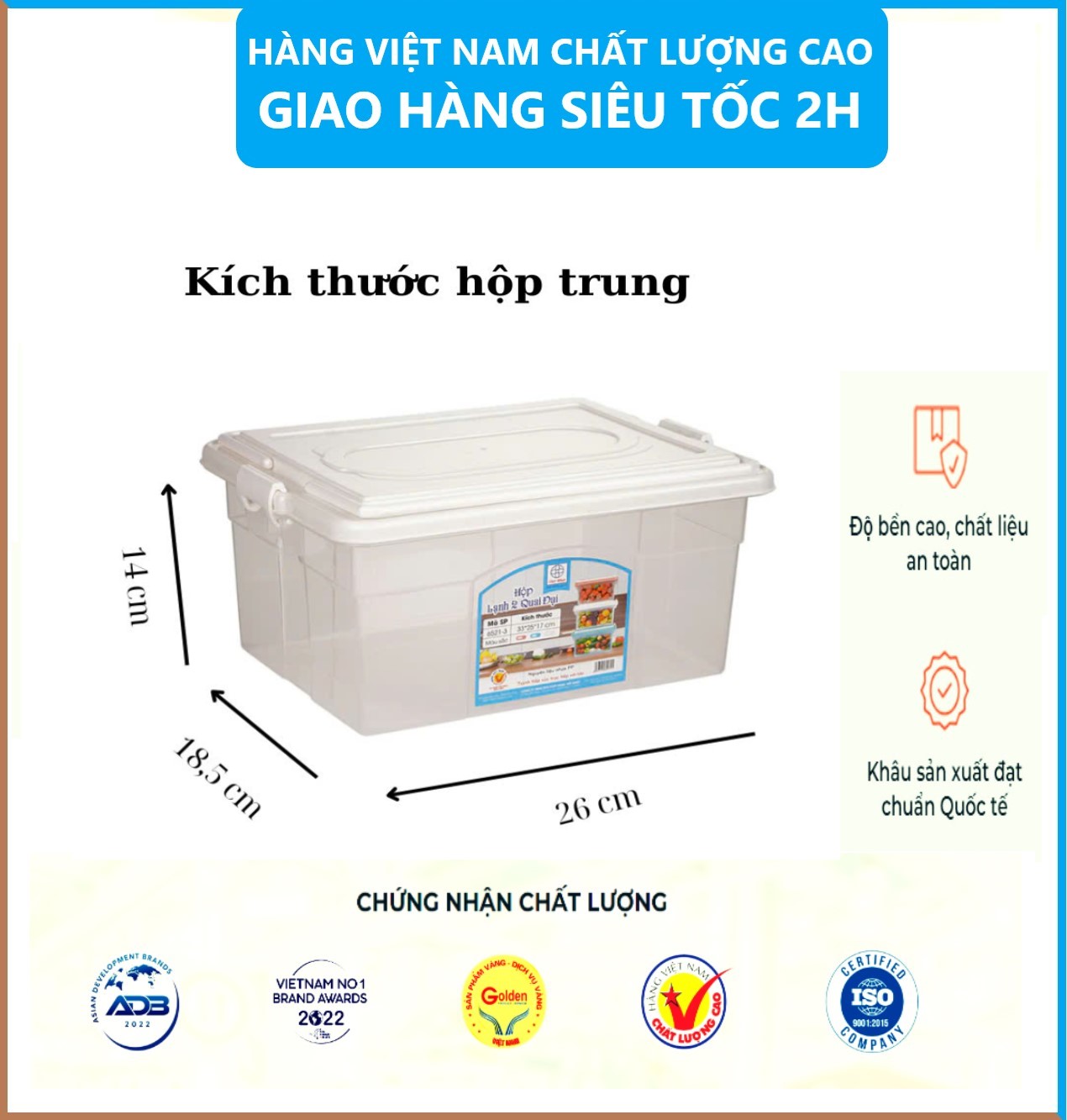 Hộp lạnh 2 quai Việt Nhật 3 size, Hộp đựng thực phẩm, bảo quản thức ăn , Hộp đựng đồ đa năng có quai xách tiện lợi - Hàng Việt Nam