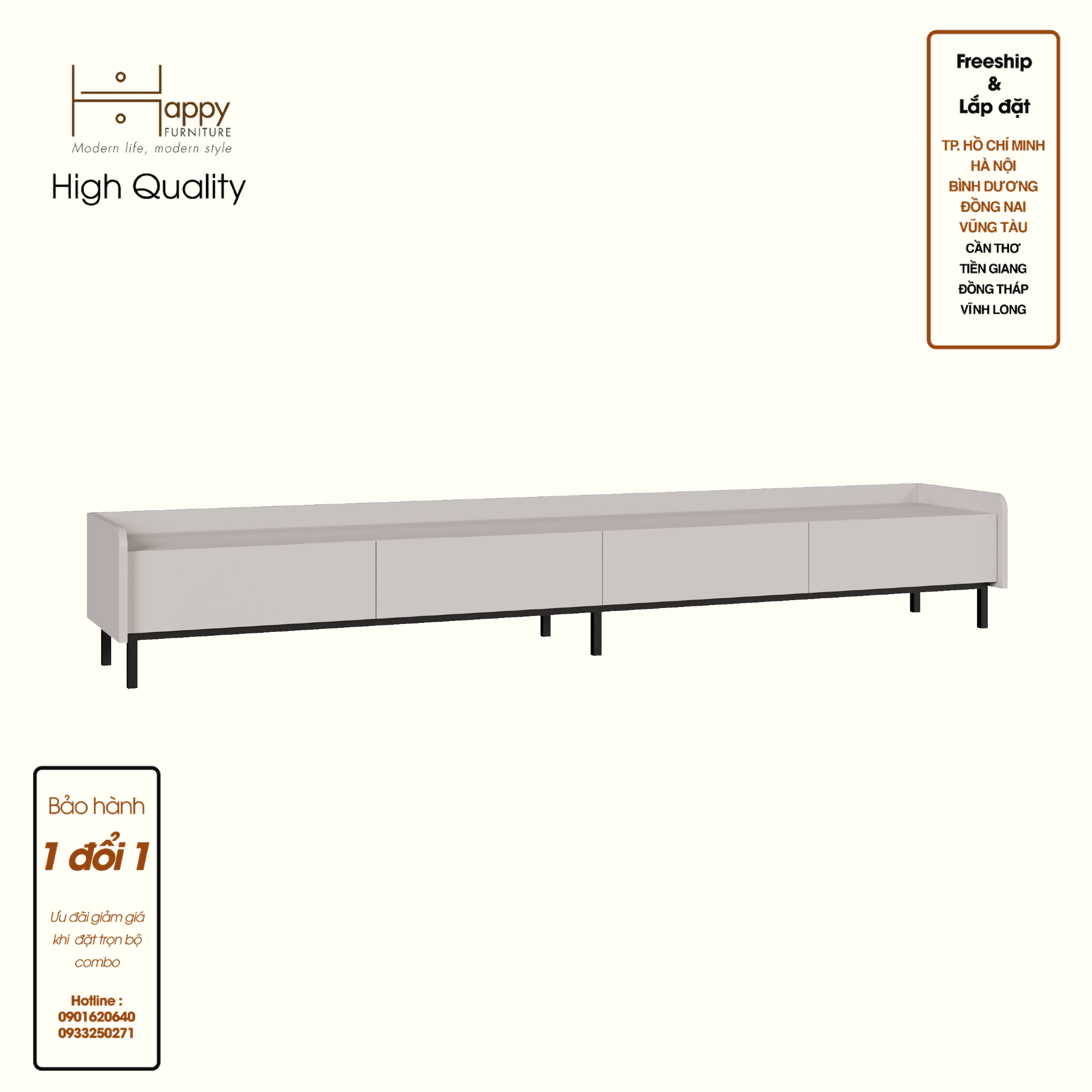 [Happy Home Furniture] LAVIA, Kệ TV 4 ngăn kéo, 220cm x 40cm x 34cm ( DxRxC), KTV_045