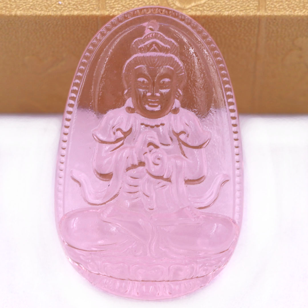 Mặt Phật Đại nhật như lai pha lê hồng 1.9cm x 3cm  kèm vòng cổ dây dù đen + móc inox vàng, Phật bản mệnh, mặt dây chuyền