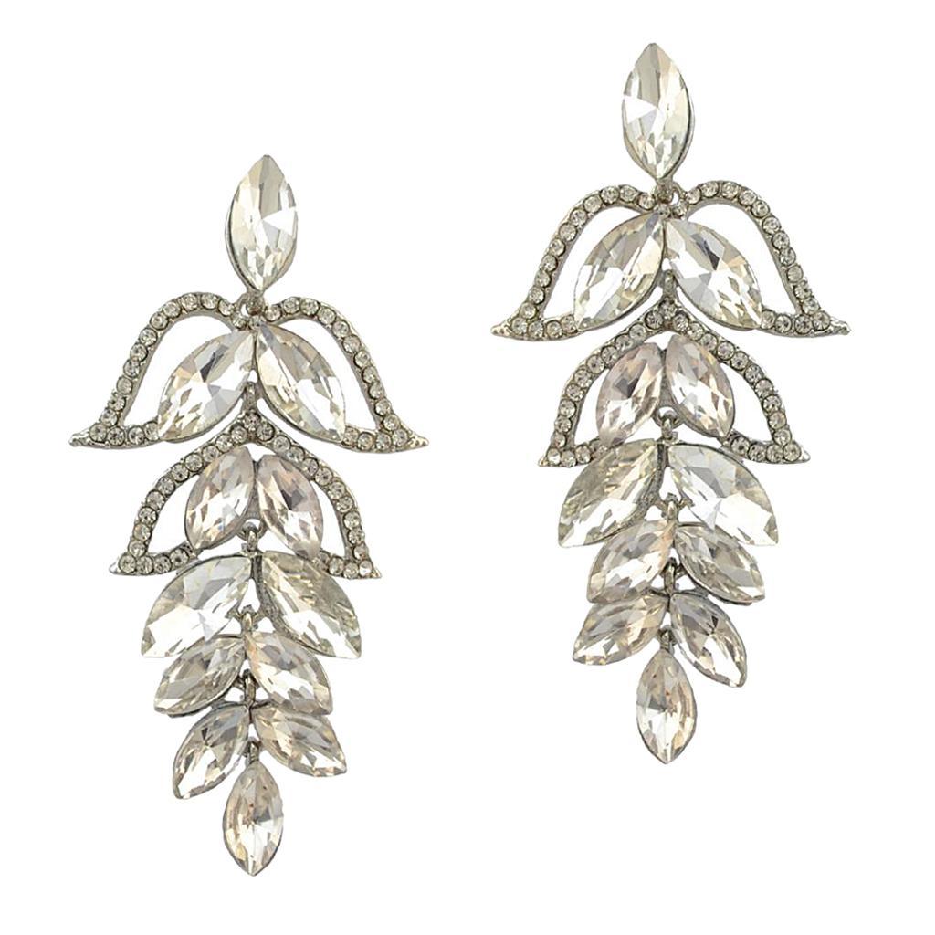 Fashion Women Lady Crystal Leaf Ear Stud Wedding Party Jewelry