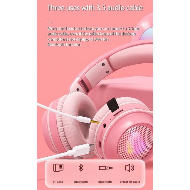 Tai Nghe Mèo Bluetooth Chụp Tai 2021 New Rabbit tai không dây Bluetooth-Tương thích Tai nghe nữ có thể gập lại thẻ phim hoạt hình sáng điện thoại di động máy tính phổ Tai nghe Headphone Tai Mèo