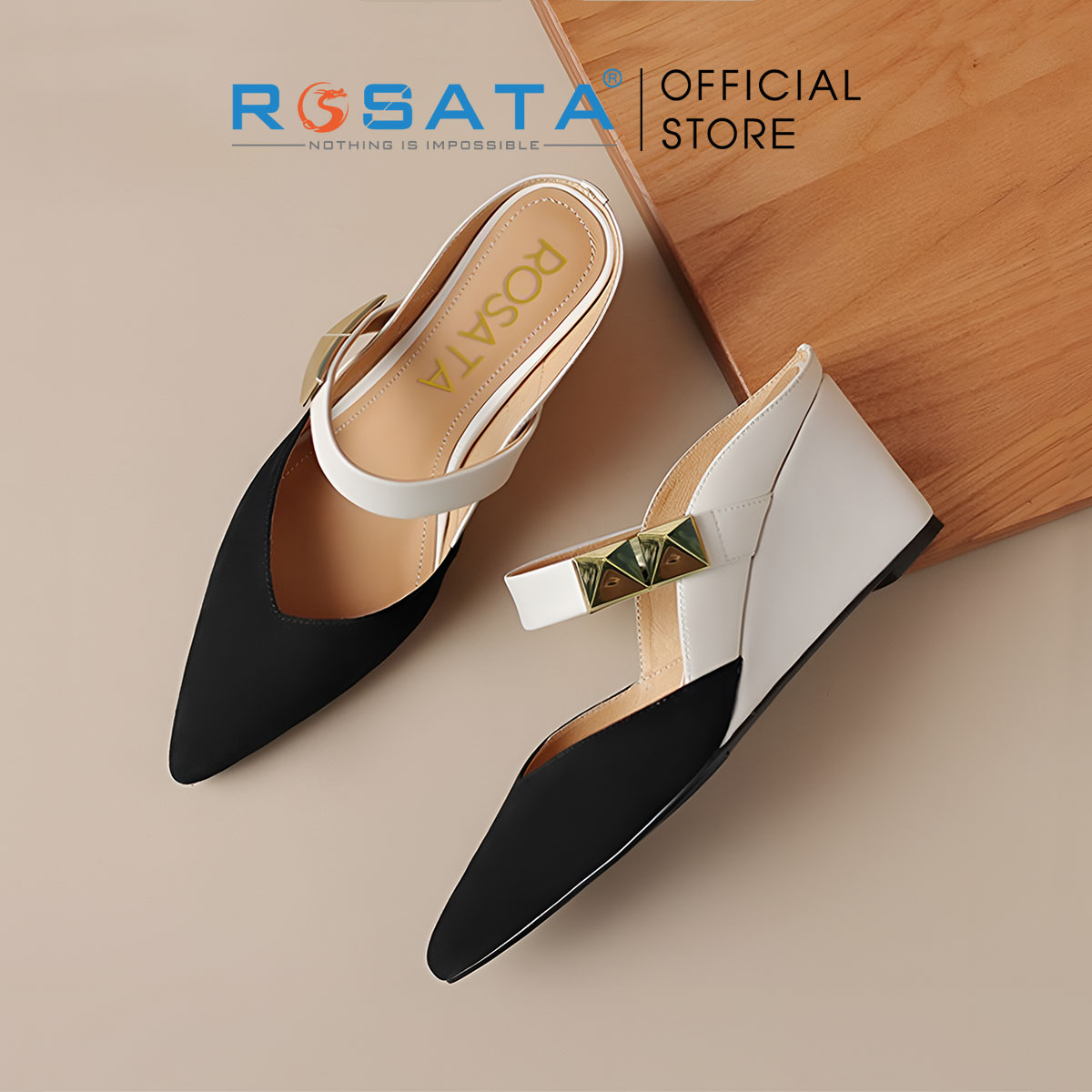 Dép sục cao gót nữ quai ngang phối màu ROSATA RO631 - HÀNG VIỆT NAM - BKSTORE
