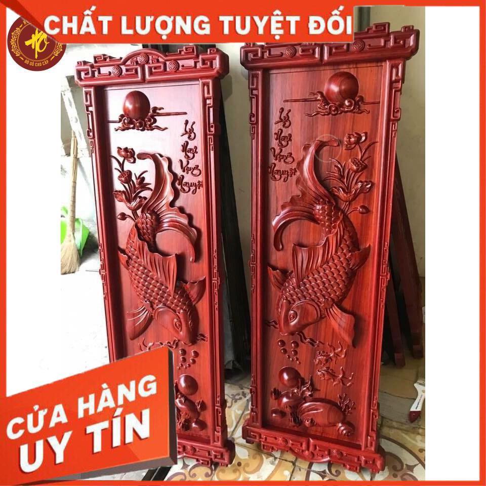 Tranh gỗ cá, lý ngư vọng nguyêt, cá chép trông tranh, gỗ hương dát vàng