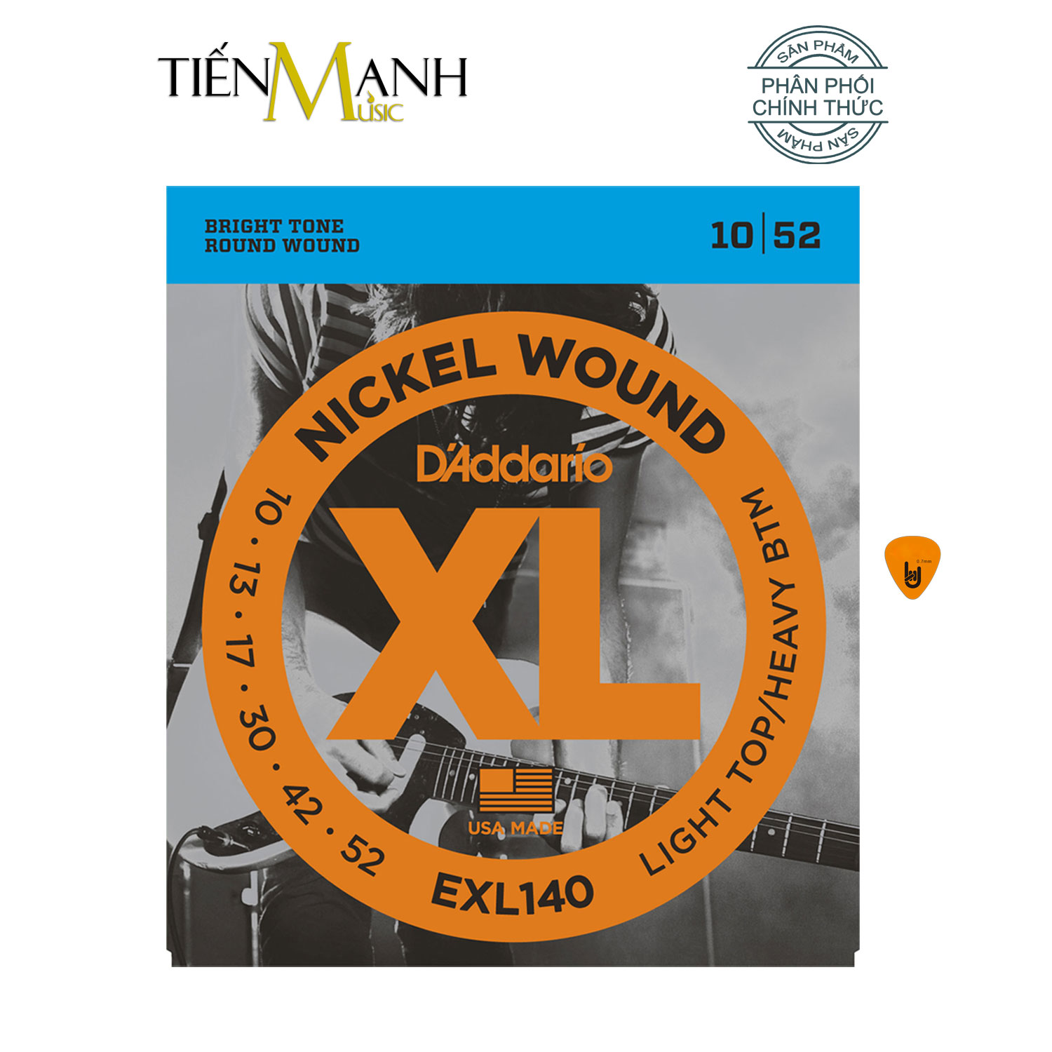 [Chính Hãng] D'Addario EXL140 Bộ Dây Đàn Nickel Wound Electric Guitar Light Top/Heavy Bottom 10-52 - Kèm Móng Gẩy DreamMaker