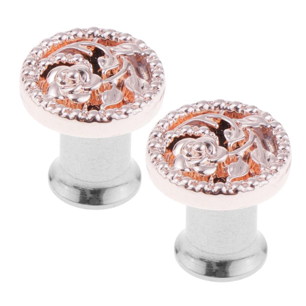 2pcs Gold Flower Ear Plug Tunnel Stainless Steel Ear Jewelry