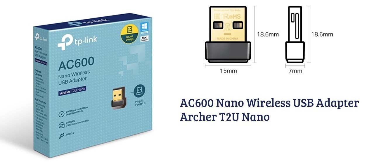 USB Thu Sóng Wifi Tp-Link Archer T2U Nano Băng Tần Kép Chuẩn AC Tốc Độ 600Mbps - Hàng Chính Hãng